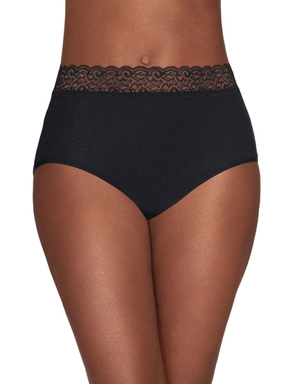Vanity Fair Women's Flattering Lace Cotton Stretch Panties, Hi Cut-Heather Grey, 9