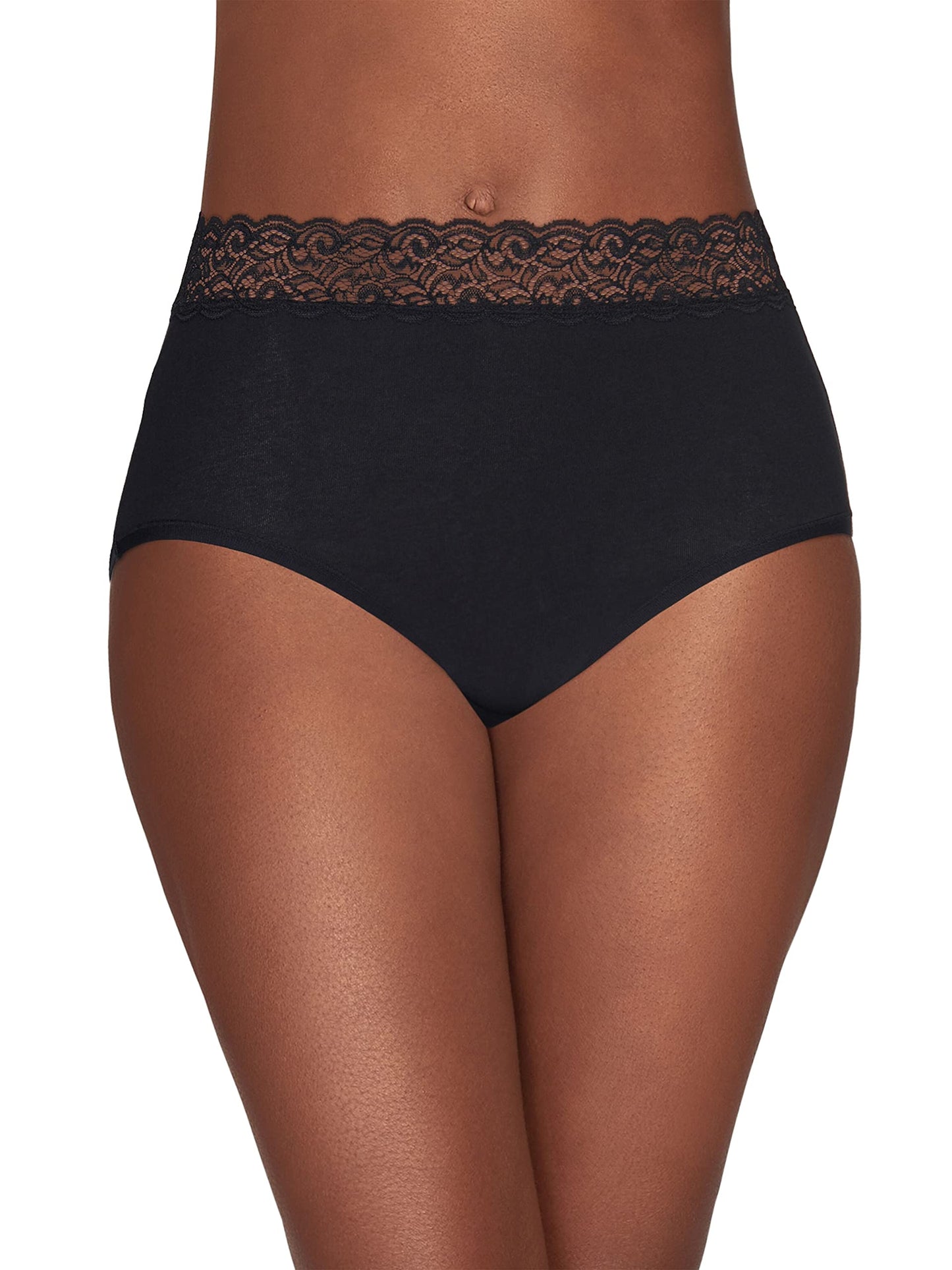 Vanity Fair Women's Flattering Lace Cotton Stretch Panties, Hi Cut-Heather Grey, 9