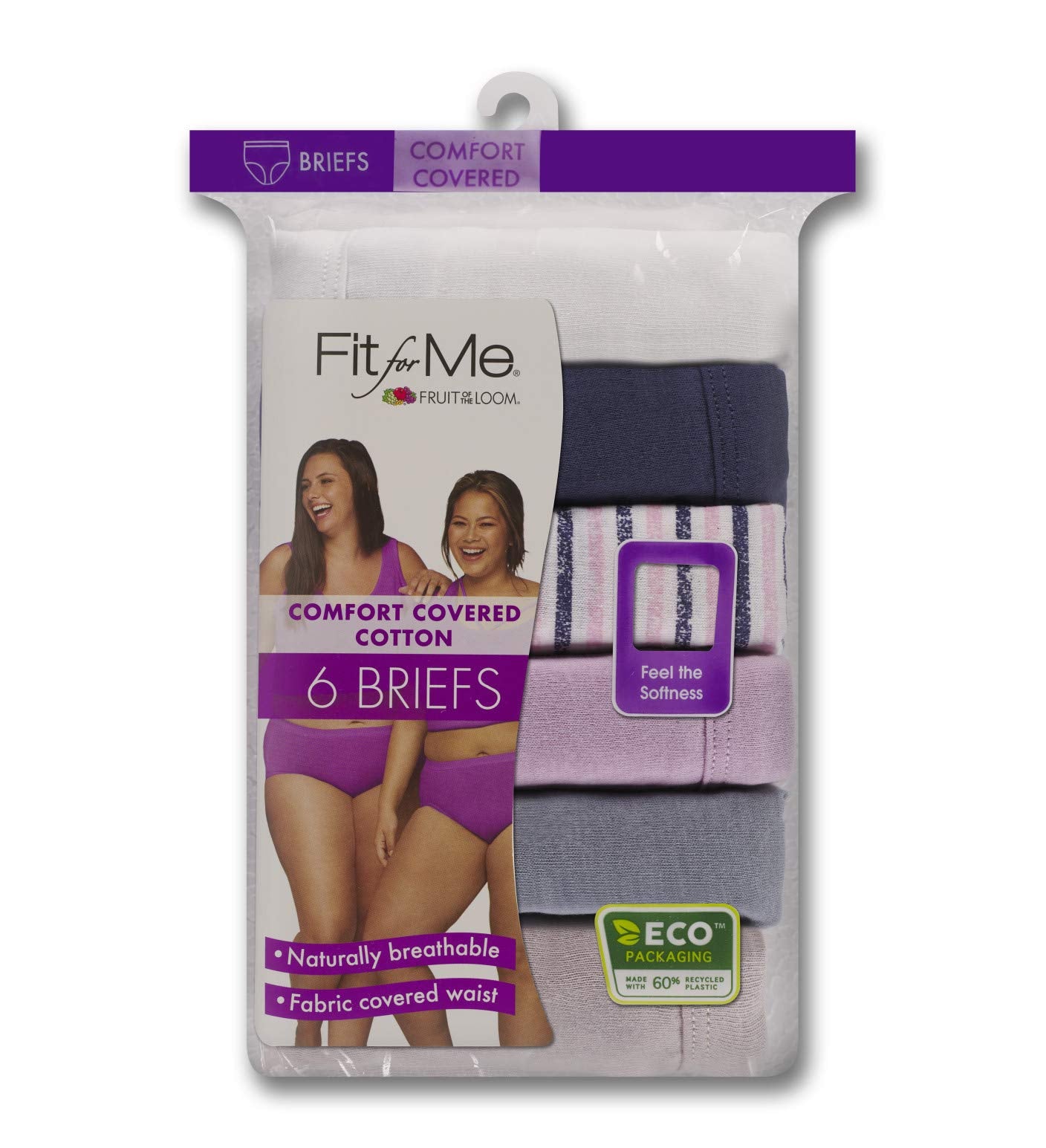 Fruit of the Loom Fit for Me Womens Plus Comfort Covered Cotton Assorted Brief Underwear, 6 Pack,