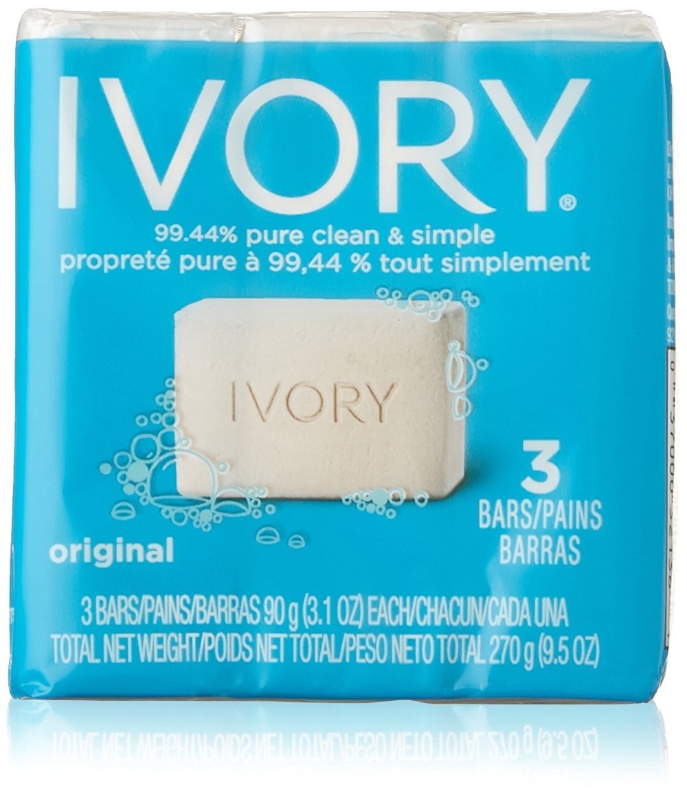 (PACK OF 3 BARS) Ivory ORIGINAL SCENT Bar Soap for Men & Women. 99.44% PURE! Free of Dyes & Heavy Perfumes! Healthy Skin for Hands, Face & Body! (3 Bars, 3.10oz Each Bar)