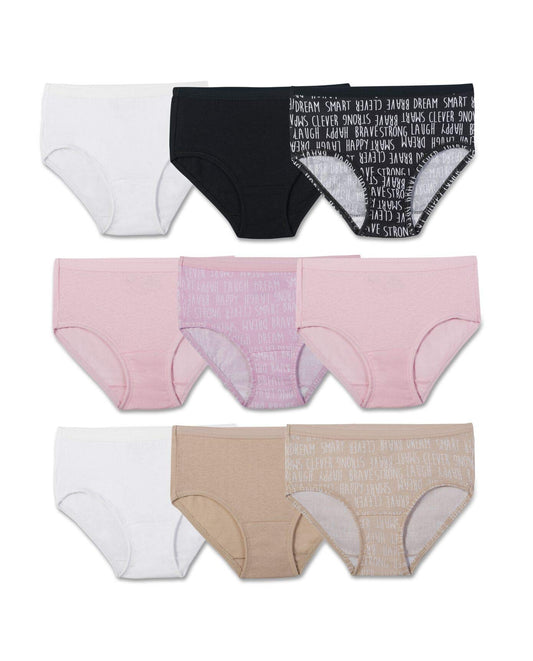 Fruit of the Loom Girls' Big Cotton Brief Underwear (8, 9 Pack - Fashion Assorted)