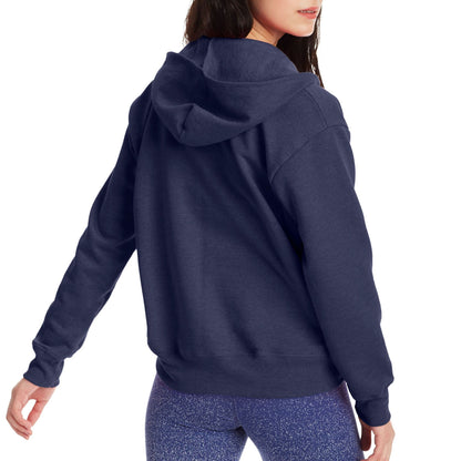 Hanes Women's EcoSmart Full-Zip Hoodie Sweatshirt, Navy Heather, Medium