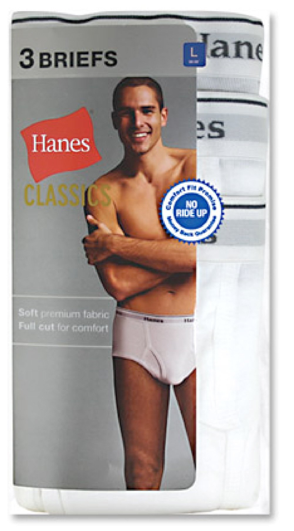 Hanes Mens 3 Pair Cotton Classics Full Cut Briefs - 7764 White Medium