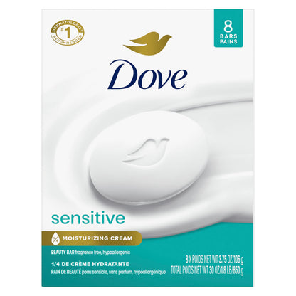 Dove Beauty Bar Gently Cleanses and Nourishes Sensitive Skin Effectively Washes Away Bacteria While Nourishing Your Skin, White, 3.75 Oz, 6 Count