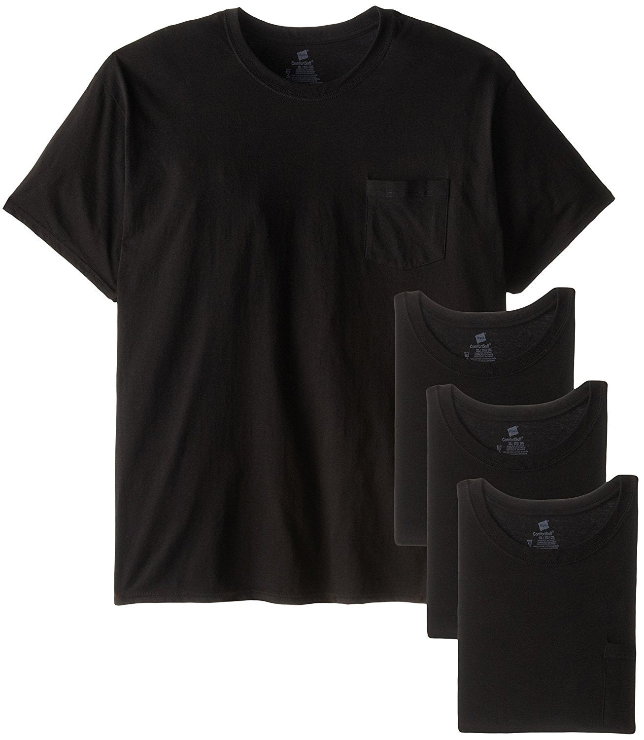 byHanes Hanes Men's Pocket T-Shirt, Black, Set of 4 (Black, Large/42-44" Chest)