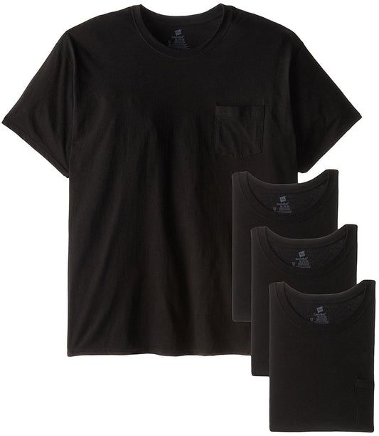 Hanes Men's Pocket T-Shirt, Black, Set of 4 (3X-Large, Black/Black Heather)