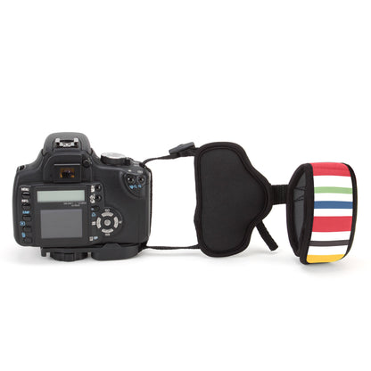 USA GEAR DualGRIP Professional Grip Camera Hand Strap with Neoprene Design and Metal Plate - Compatible with Canon, Fujifilm, Nikon, Sony, and More DSLR, Mirrorless, Point & Shoot Cameras (Striped)