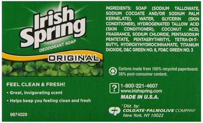 (PACK OF 41 BARS) Irish Spring ORIGINAL SCENT Bar Soap for Men & Women. 12-HOUR ODOR / DEODORANT PROTECTION! For Healthy Feeling Skin. Great for Hands, Face & Body! (41 Bars, 3.75oz Each Bar)