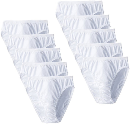 Fruit of the Loom Women's 10m pack Cotton Hi-Cut Brief, White, 9