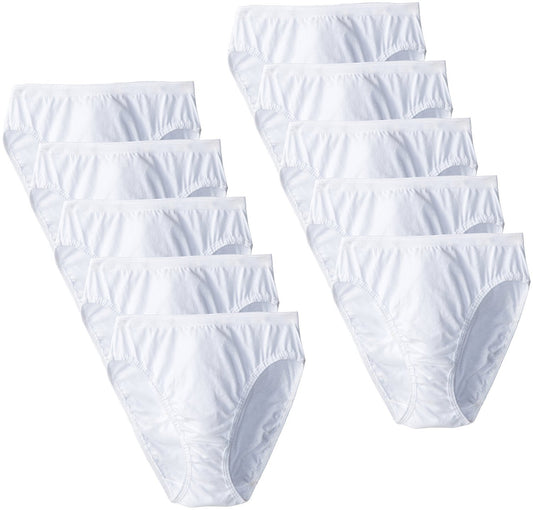 Fruit of the Loom Women's 10m pack Cotton Hi-Cut Brief, White, 9