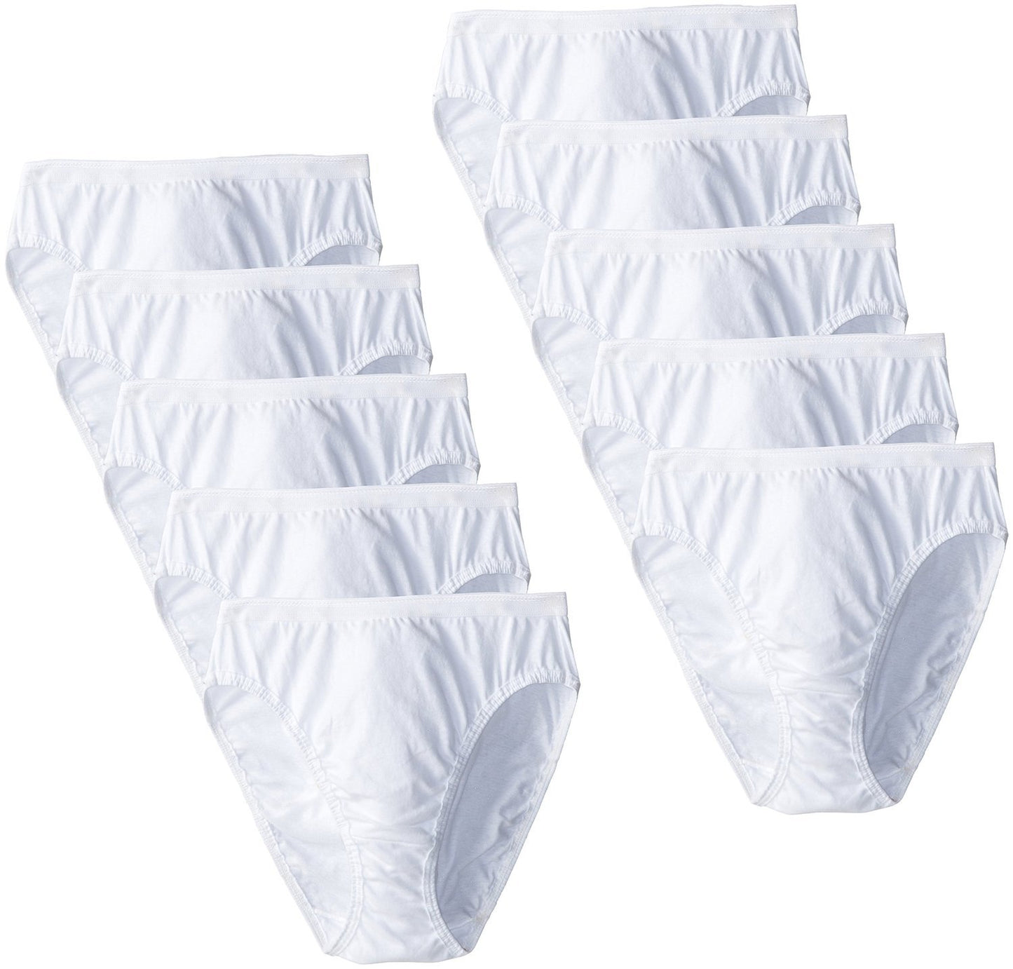 Fruit of the Loom Women's 10m pack Cotton Hi-Cut Brief, White, 9