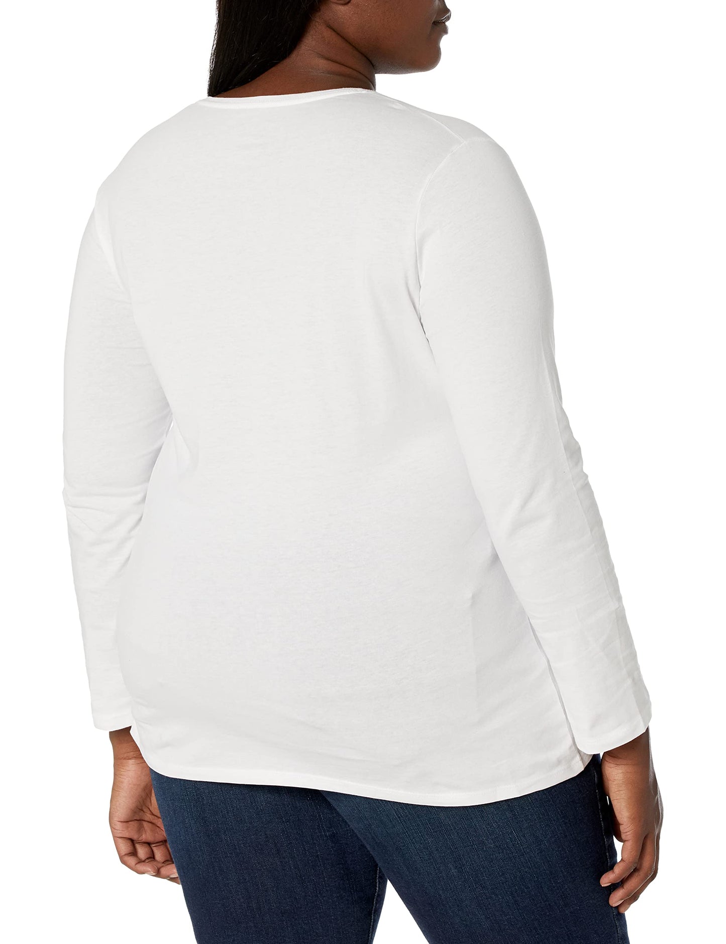 JUST MY SIZE womens Just My Size Women's Plus Size Vneck Long Sleeve Tee Shirt, White, 2X US