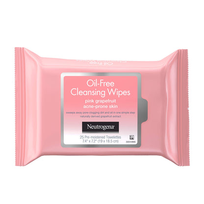 Neutrogena Oil-Free Facial Cleansing Wipes with Pink Grapefruit, 25 Count (Pack of 3)