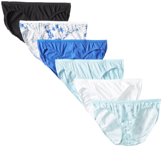 Hanes Women's 6Pack 100% Cotton Bikini Underwear Ladies Panties, Assorted 9