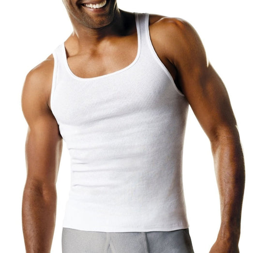 Hanes Men's 6 Pack A-Shirts Classic Tagless Tanks - White - X-Large