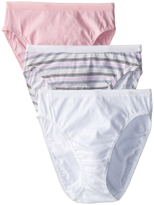 Fruit of the Loom Women's 3 Pack Assorted Cotton Hi-Cut Panties, Assorted, 10