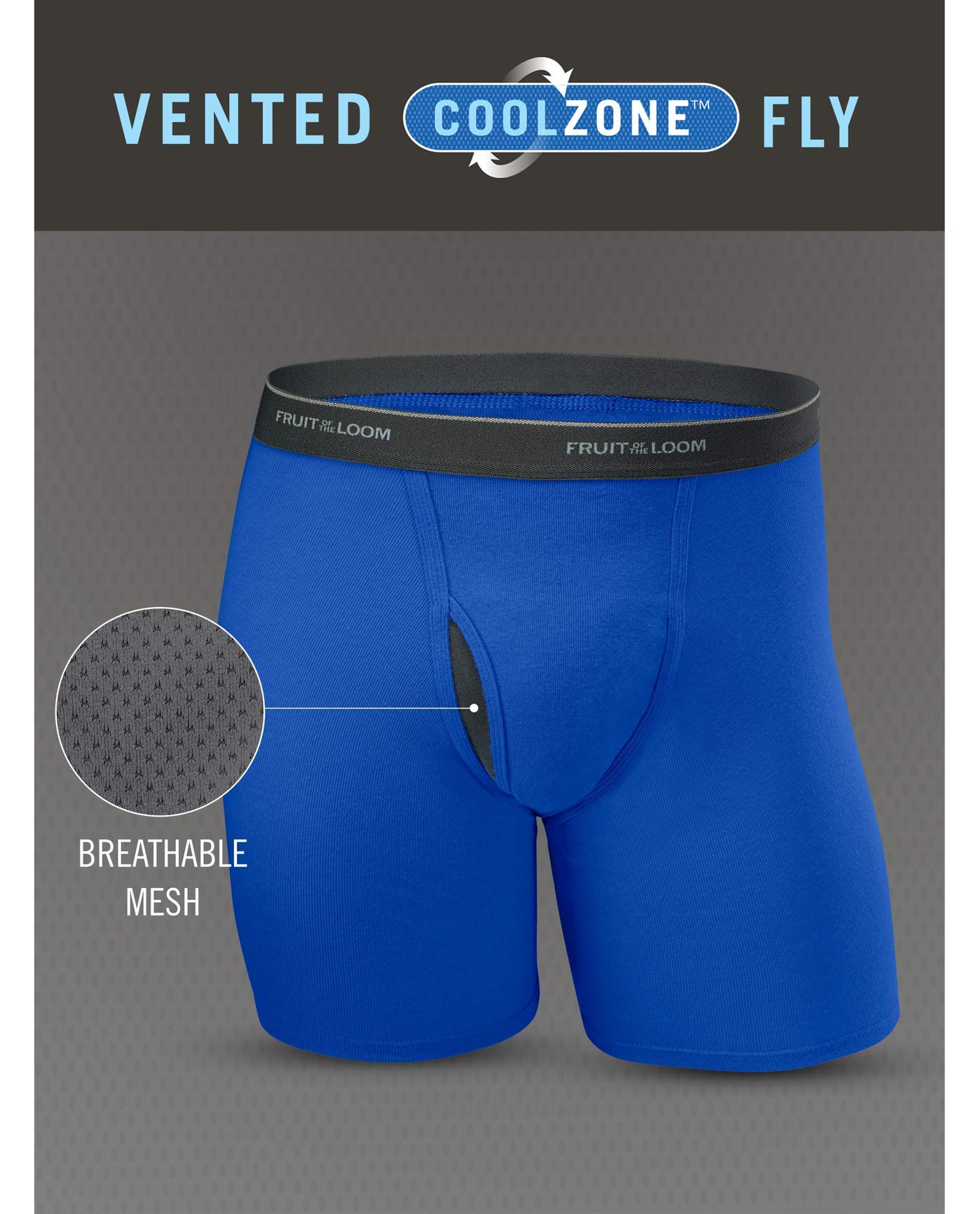 Fruit of the Loom Mens Coolzone Boxer Briefs Extended Sizes 4 Pack, 2XL Black/Grey
