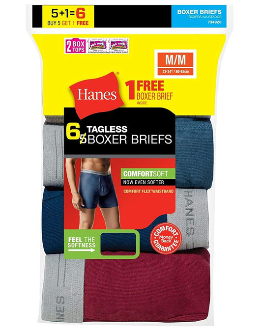 Hanes Men`s Tagless® Boxer Briefs with Comfort Flex® Waistband (XXXXXX-Large, Assorted)