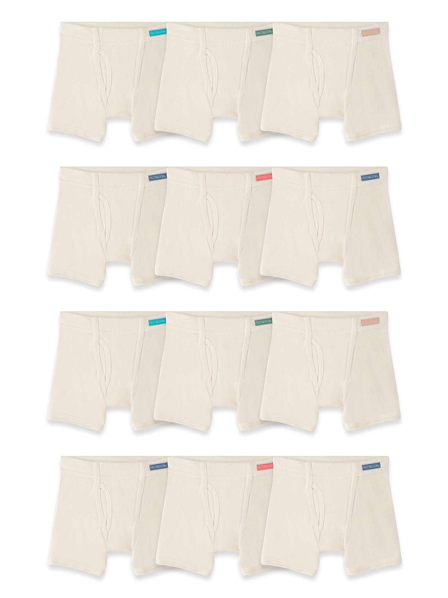 Fruit of the Loom Boys' 12 Pack Natural Cotton Boxer Briefs, Undyed and Unbleached, 4-5T