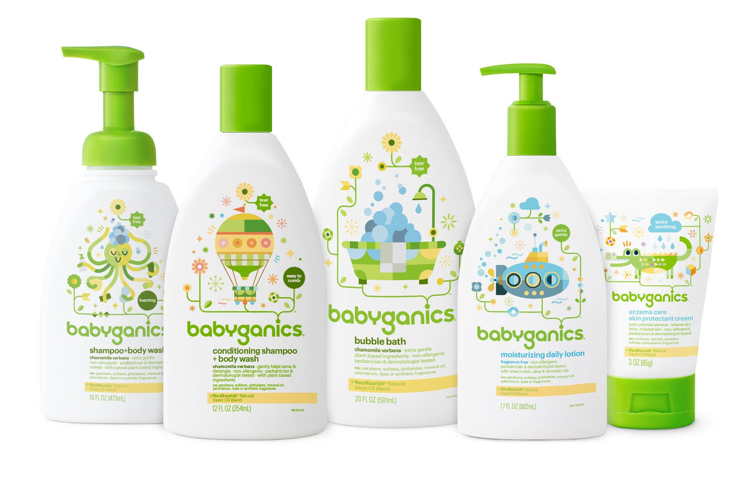 Babyganics Baby Shampoo + Body Wash Pump Bottle, Chamomile Verbena, , 3 Pack, Packaging May Vary