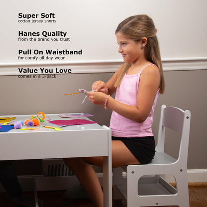 Hanes girls Jersey (Pack of 3) Shorts, Ebony, X-Small US