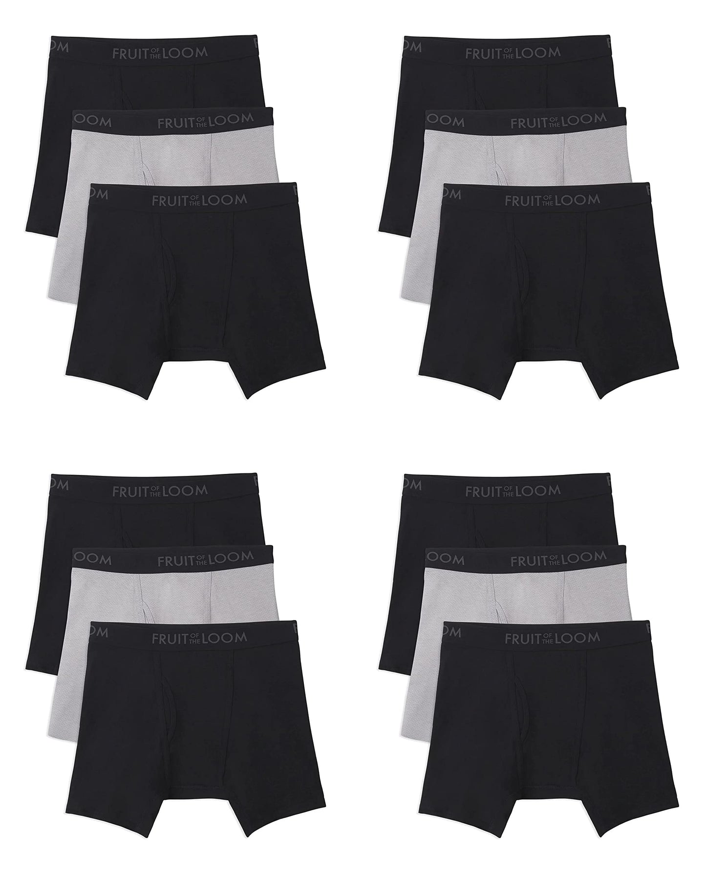 Fruit of the Loom Men's Breathable Boxer Briefs 12-Pack Performance Stretch Micro-Mesh Tri-Cool Support Pouch