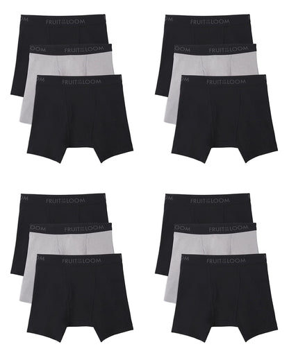 Fruit of the Loom Men's Breathable Boxer Briefs 12-Pack Performance Stretch Micro-Mesh Tri-Cool Support Pouch