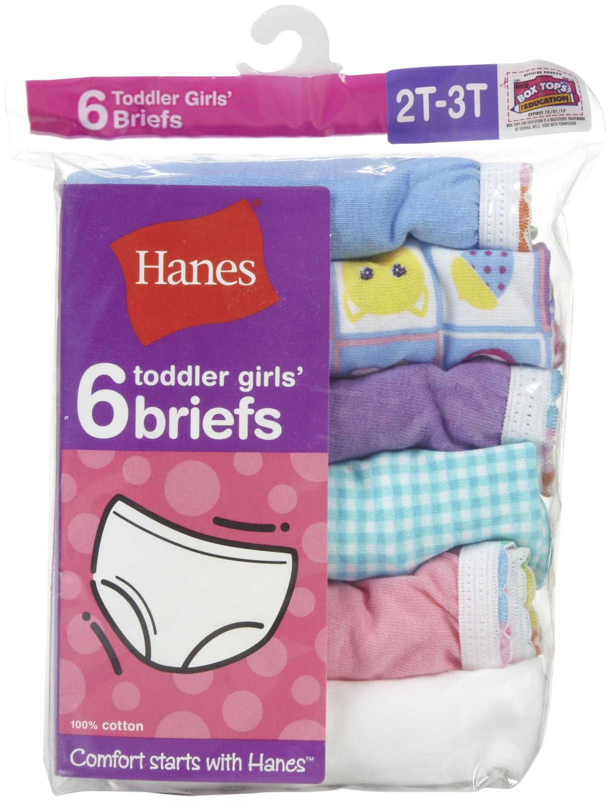 Hanes Girls' Toddler 6-Pack Brief, Assorted, 2-3