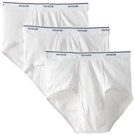 Fruit of the Loom Mens Classic White Briefs, 3 Pack, Extended Sizes, 3XL, White