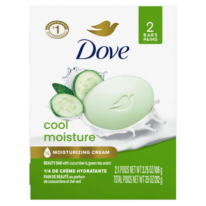Dove Beauty Bar Soap Cool Moisture Cucumber & Green Tea Scent, 8 Bars for Refreshed Skin, Leaves Skin Refreshed 8 x 3.75 oz