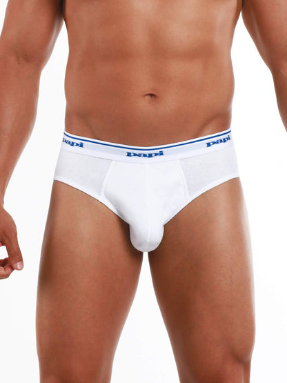 Papi Men's Cotton Low Rise Brief Pack of 3 Underwear, White, Medium