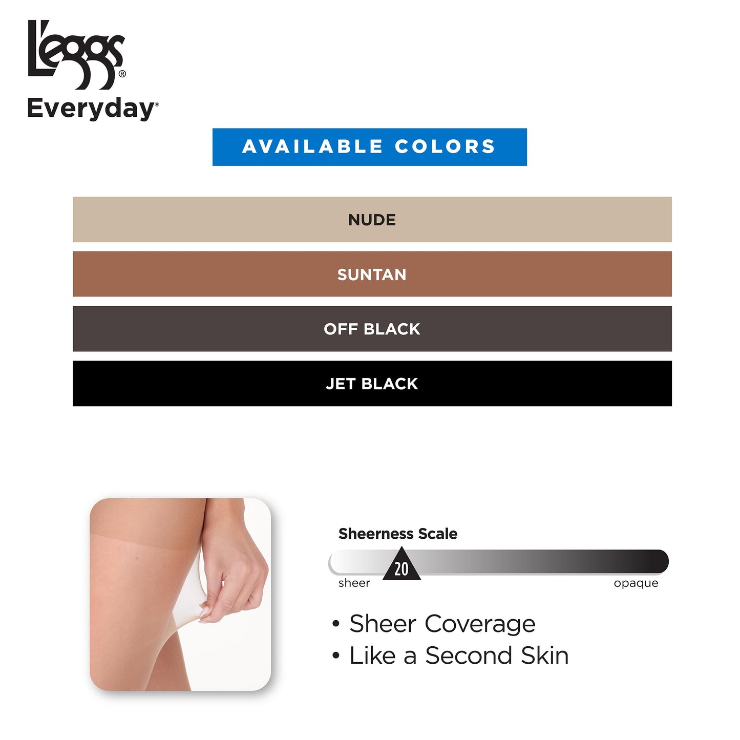 L'eggs Everyday Control Top Sheer Toe Pantyhose for All Day Comfort, 100% Nylon, Off Black, Size Q (Pack of 6)