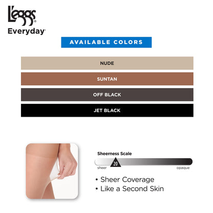L'eggs Everyday Control Top Sheer Toe Pantyhose for All Day Comfort, 100% Nylon, Off Black, Size Q (Pack of 6)
