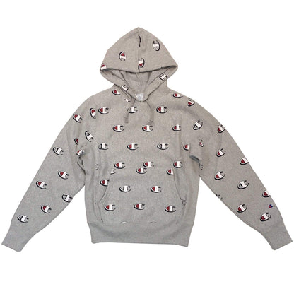 Champion Men's Reverse Weave Pullover Hood - Print, Scribble Logo Oxford Grey, Large