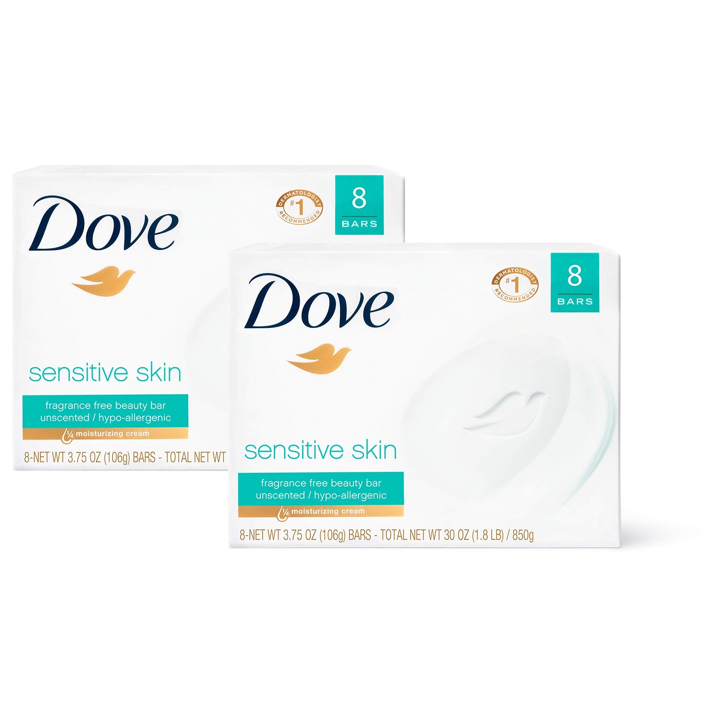 Dove Beauty Bar Gently Cleanses and Nourishes Sensitive Skin Effectively Washes Away Bacteria While Nourishing Your Skin, White, 3.75 Oz, 6 Count