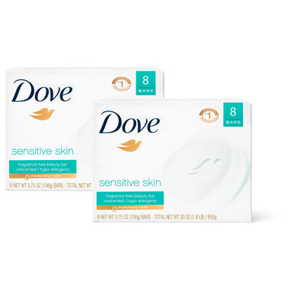 Dove Beauty Bar Gently Cleanses and Nourishes Sensitive Skin Effectively Washes Away Bacteria While Nourishing Your Skin, White, 3.75 Oz, 6 Count