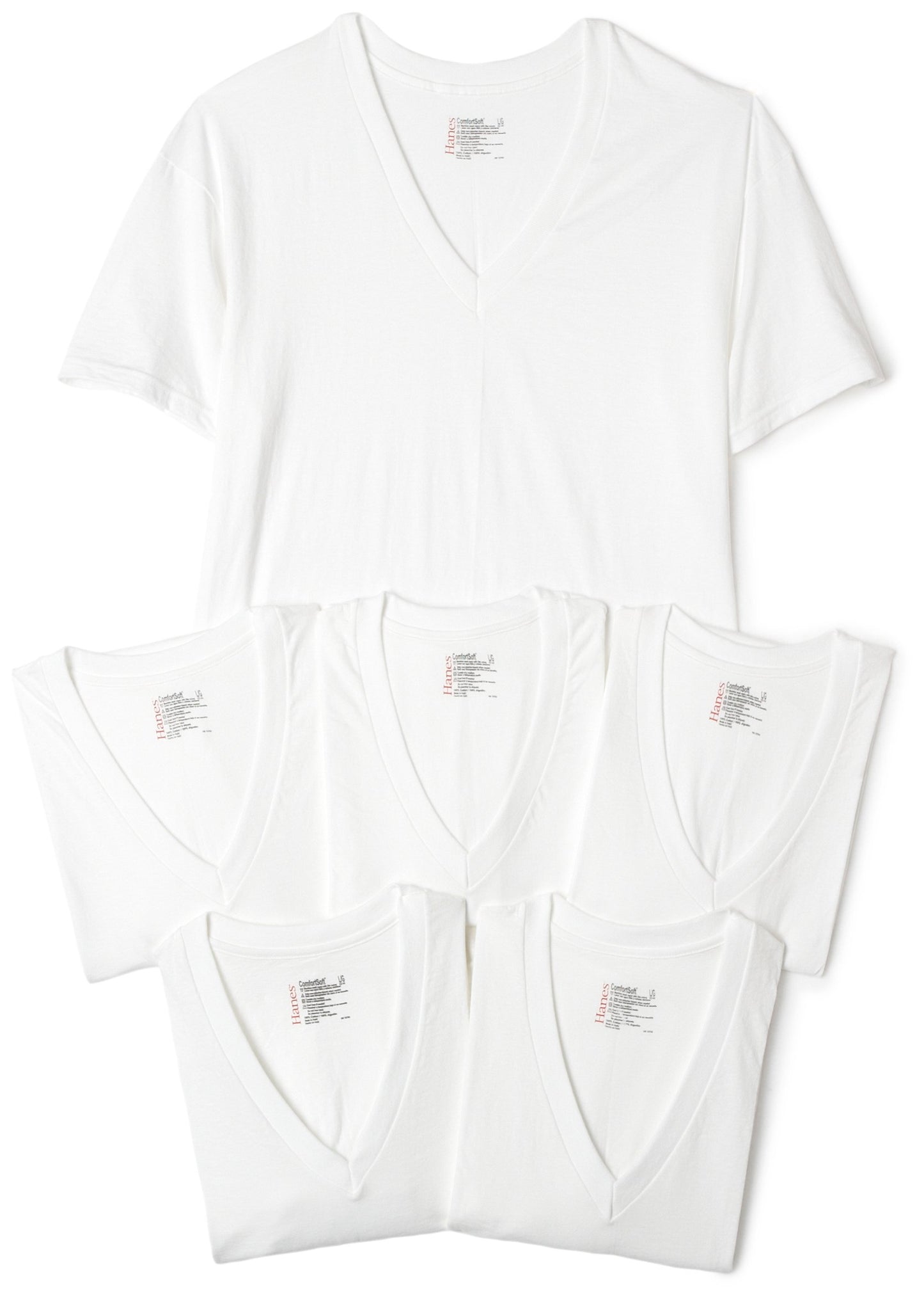 Hanes Ultimate Men's 6-Pack Classics V-Neck T-Shirt Value Pack, White, Large