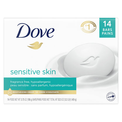 Dove Beauty Bar Gently Cleanses and Nourishes Sensitive Skin Effectively Washes Away Bacteria While Nourishing Your Skin, White, 3.75 Oz, 6 Count