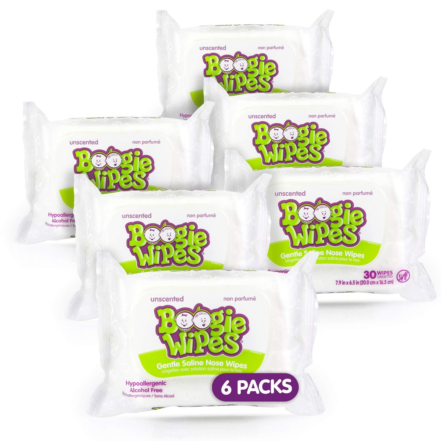 Saline Nose Wipes by Boogie, for Baby & Kids, Face, Hand & Body, FSA/HSA Eligible, Made with Vitamin E, Aloe, and Natural Saline, Fresh Scent, 30 Count (Pack of 12)