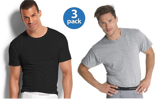 Hanes Men's 3Pack Crew Neck Tagless Black-Grey Undershirts Crewneck T-Shirt 2XL