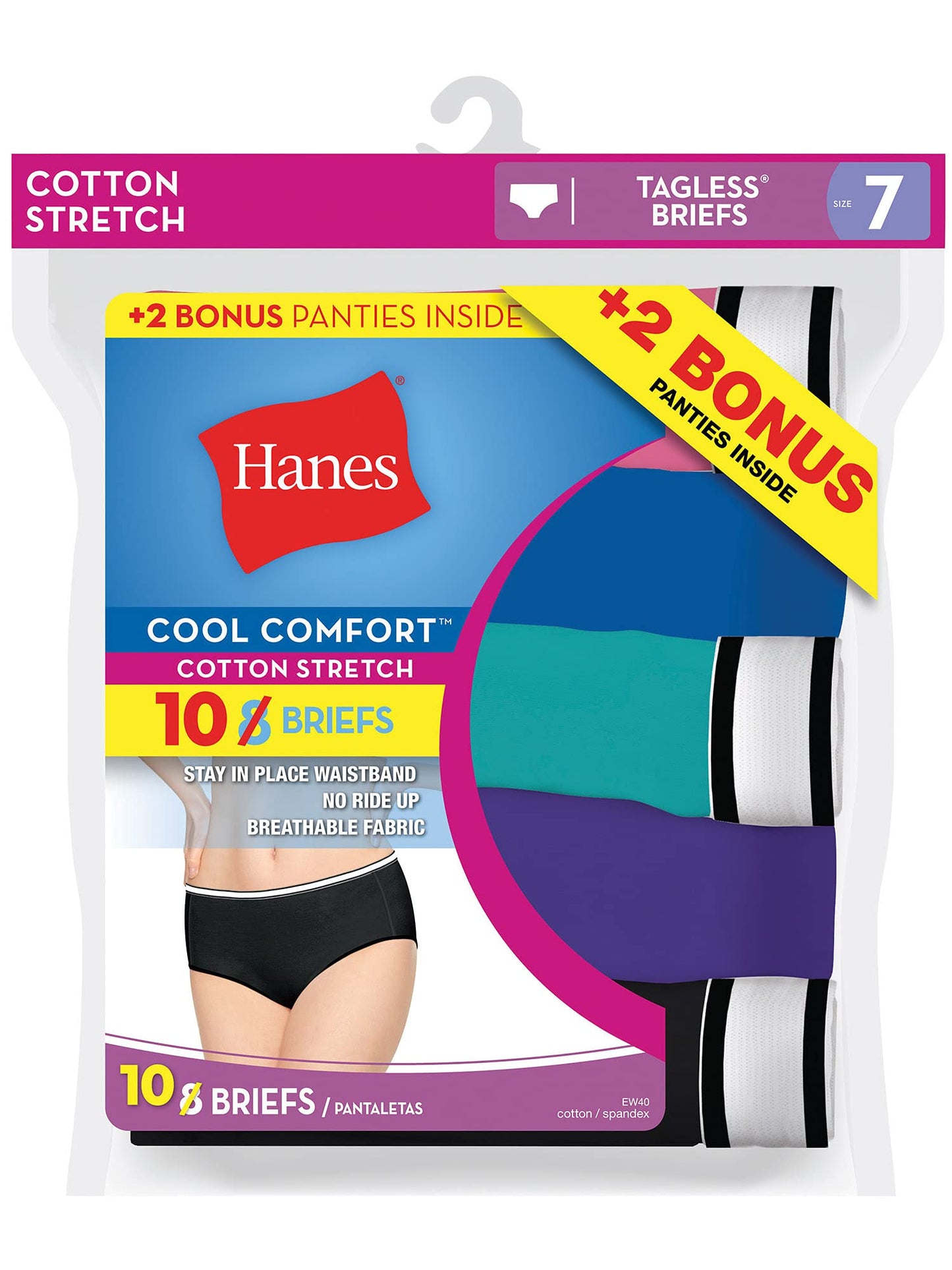 Hanes Women's 8-Pack Cotton Stretch Brief (Bonus +2) (10, Assorted Colors)