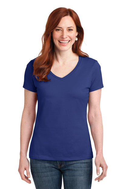 Hanes Ladies Ringspun Cotton nano-T V-Neck T-Shirt, XS, DEEP ROYAL
