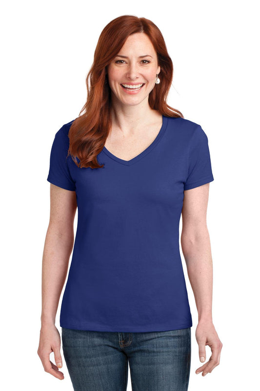 Hanes Ladies Ringspun Cotton nano-T V-Neck T-Shirt, XS, DEEP ROYAL