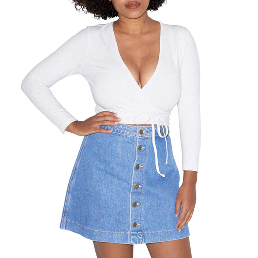 American Apparel Women Cotton Spandex Julliard Long Sleeve Top, White, Large