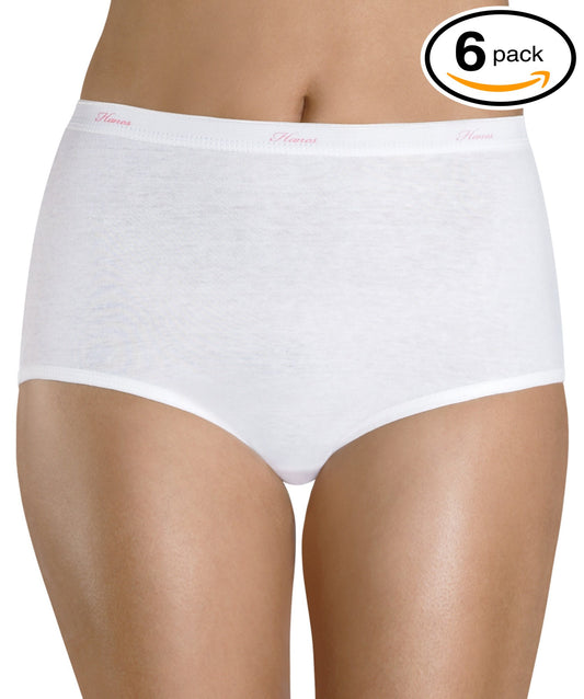 Hanes Women's 6 Pack Core Cotton Brief Panty (7, White)