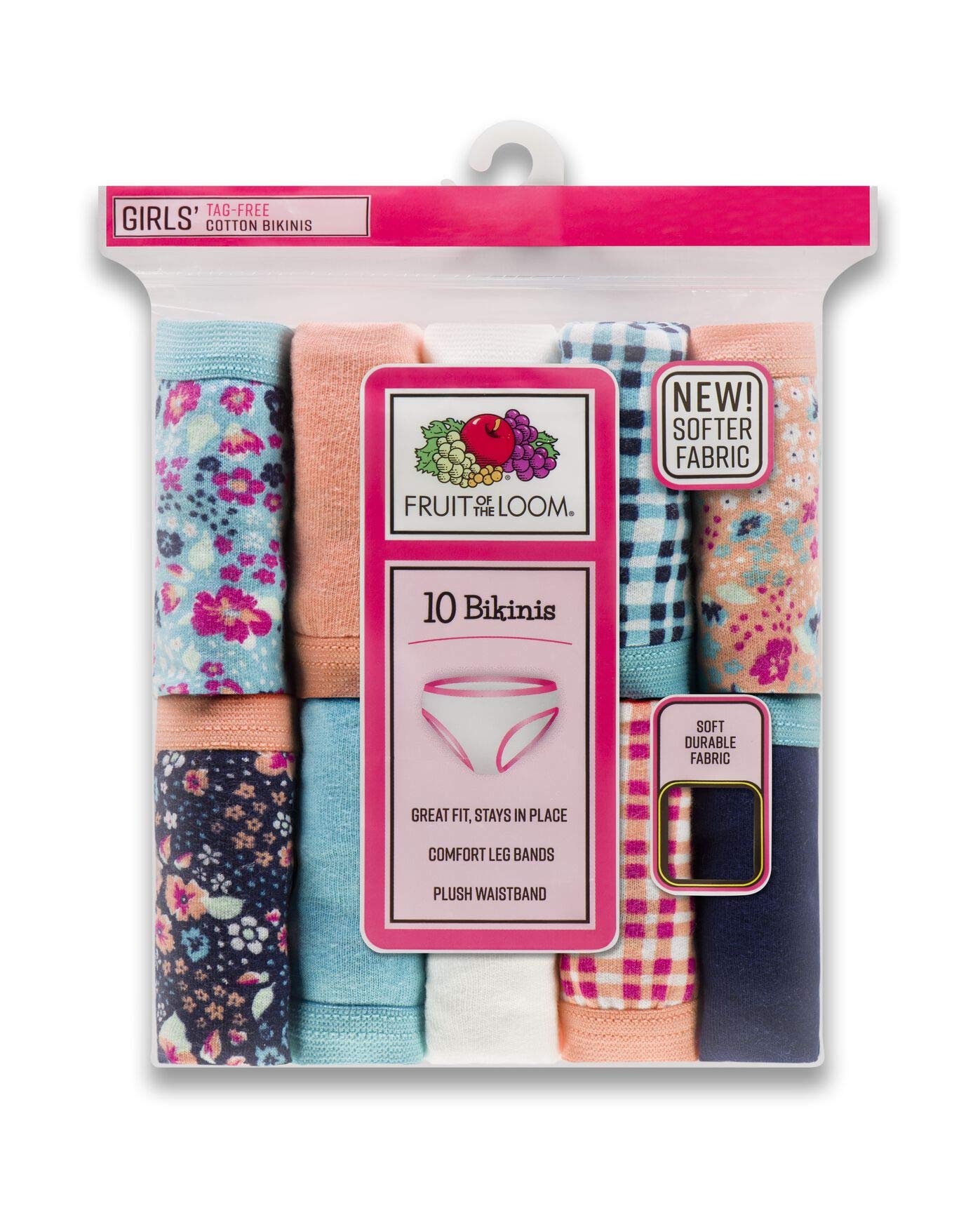 Fruit of the Loom Girls Assorted Cotton Bikini 10 Pack, 6, Assorted
