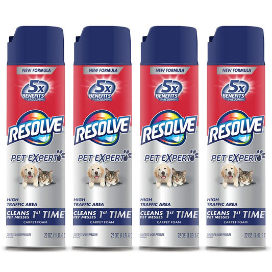 Resolve Pet High Traffic Carpet Foam, Cleans Freshens Softens & Removes Stains, 22 Fl Oz (Pack of 4)