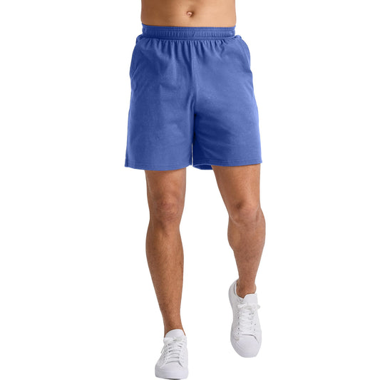 Hanes Men's Originals Cotton Pockets, Pull-On Jersey Gym Shorts, 7", Deep Forte Blue