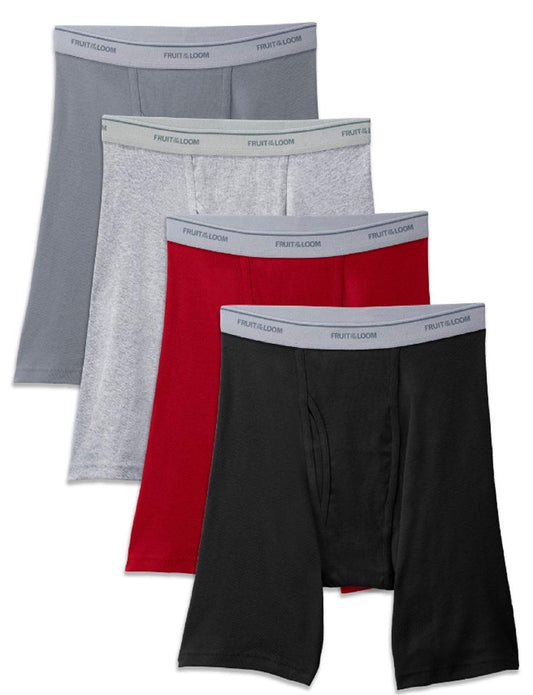 4 Pack of Fruit of the Loom Big Men's Dual Defense Assorted Long Leg Boxer Briefs, XX-Large