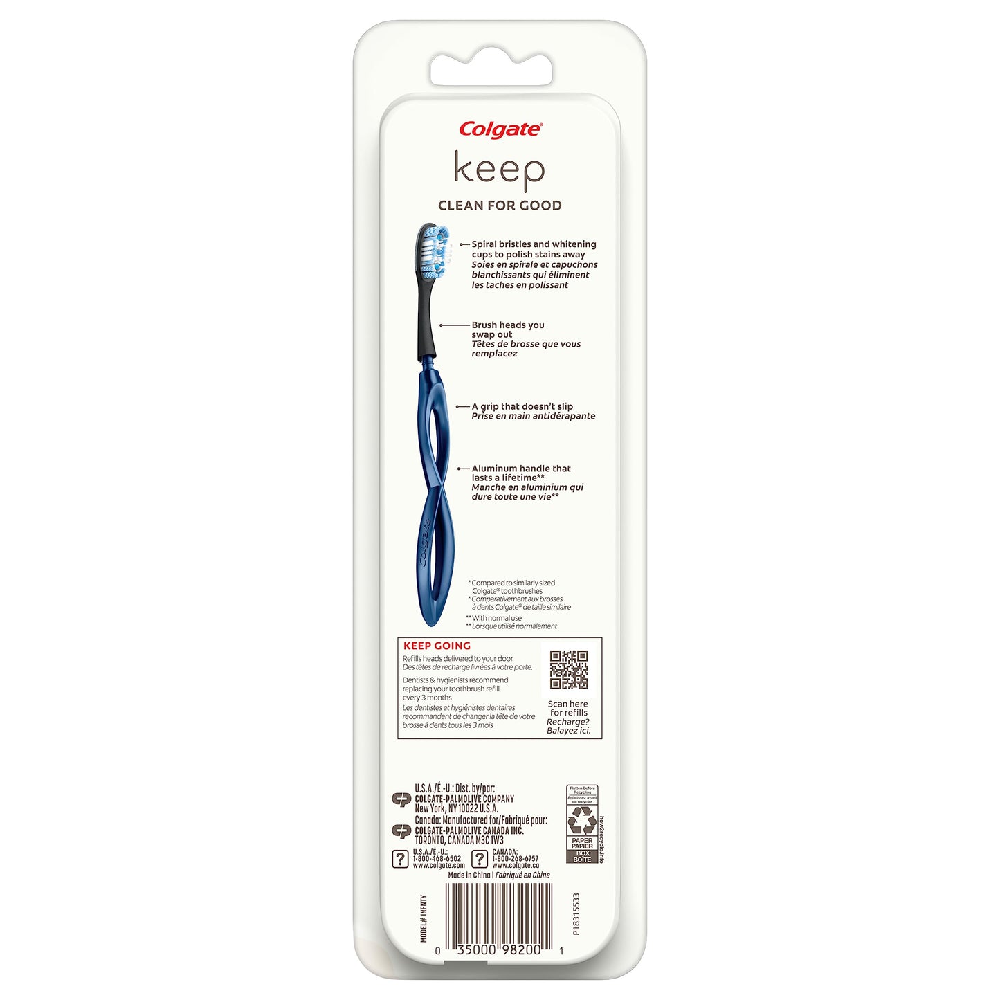 Colgate Keep Soft Manual Toothbrush for Adults with 2 Whitening Brush Heads, Navy